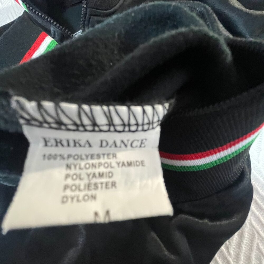 Italia Black Track Jacket 🇮🇹 Faux Leather Look Full Zip Size M - Picture 6 of 10